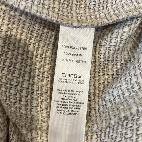 Chicos Jacket Tweed Beige Taupe Snap Close Long Sleeve Pockets Sz 2 Large 12/14 - Picture 6 of 6